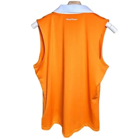 Tommy Bahama GOLF 1/4 Zip Orange Sleeveless Polo White Collar Large - Picture 4 of 8